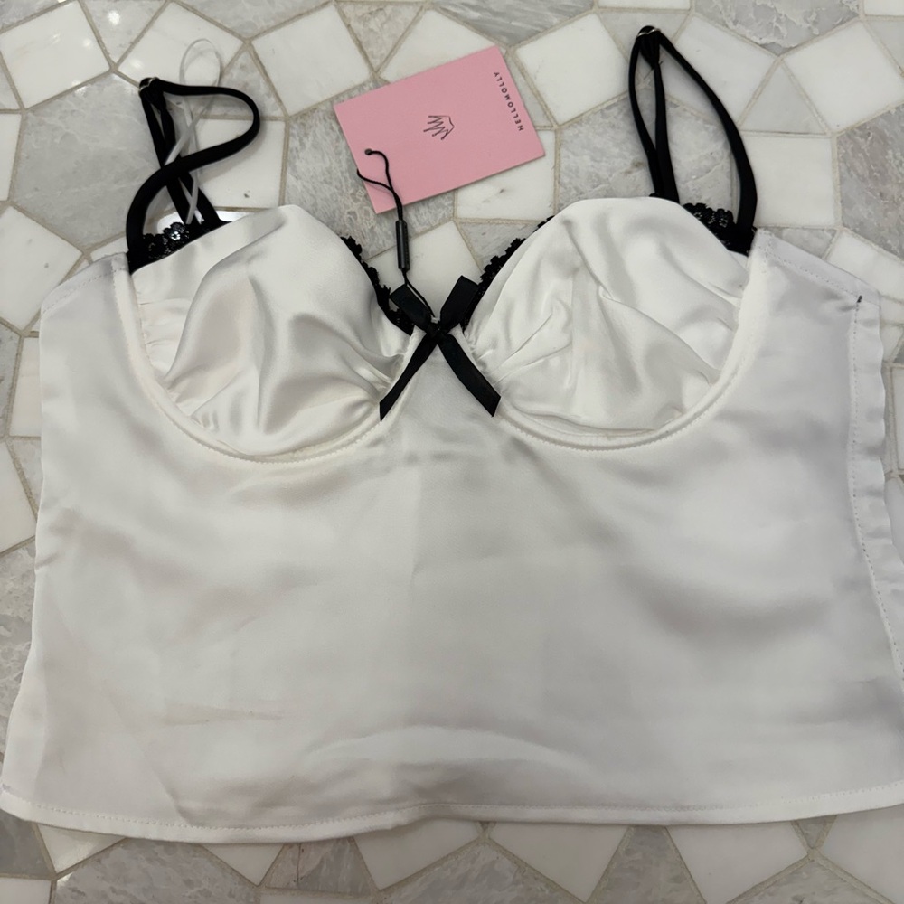 Hello Molly White Satin Crop Top